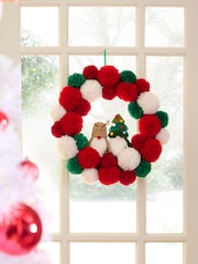 Red Gonk Pom Pom Christmas Wreath - Image 1 of 3