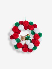 Red Gonk Pom Pom Christmas Wreath - Image 2 of 3