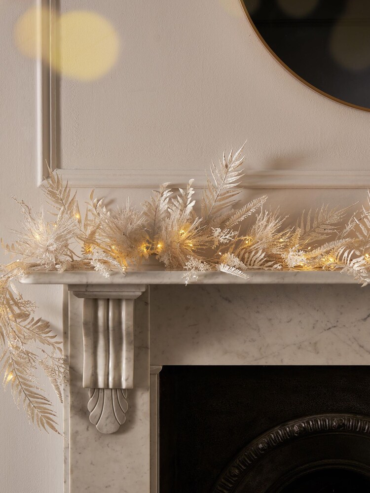 White Pre Lit Frosty Fern Christmas Garland - Image 1 of 3