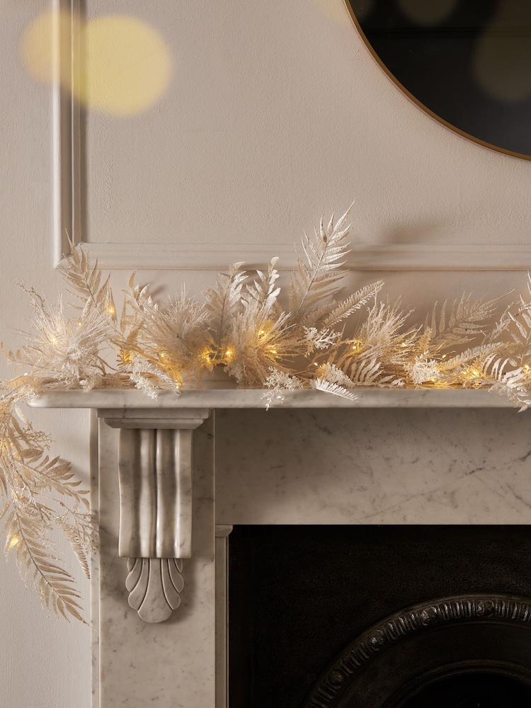 White Pre Lit Frosty Fern Christmas Garland - Image 1 of 3 White Pre Lit Frosty Fern Christmas Garland - Image 1 of 3