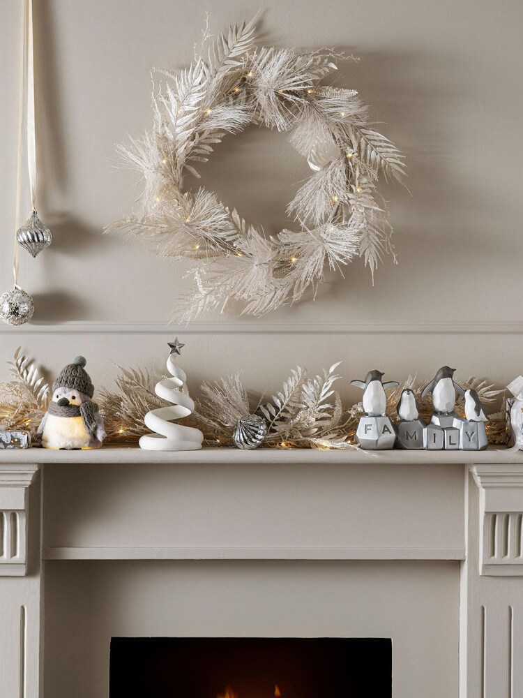 White Pre Lit Frosty Fern Christmas Garland - Image 3 of 3