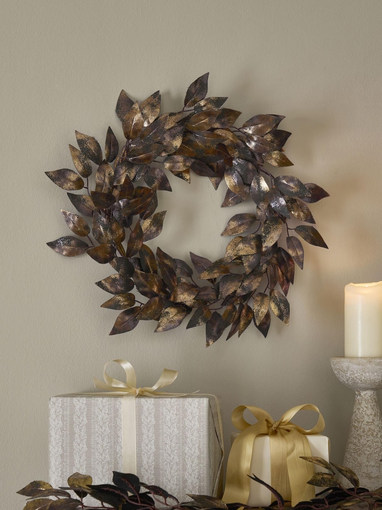 Metallic Leaf Christmas Wreath - Image 1 of 3