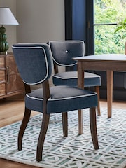 Nina Campbell Set of 2 Clabon Indigo Ashburn Walnut Effect Leg Dining Chairs - Image 1 of 6