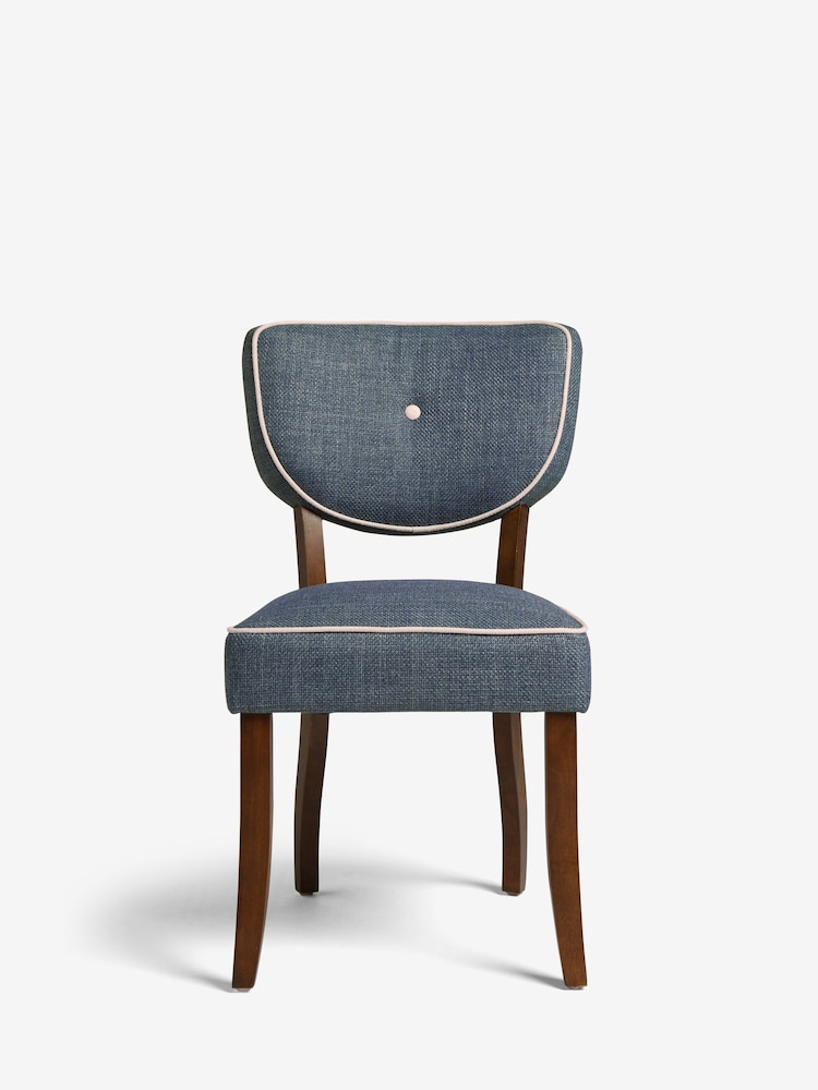 Nina Campbell Set of 2 Clabon Indigo Ashburn Walnut Effect Leg Dining Chairs - Image 2 of 6