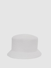 Reiss White Lexi Bucket Woven Bucket Hat - Image 1 of 3