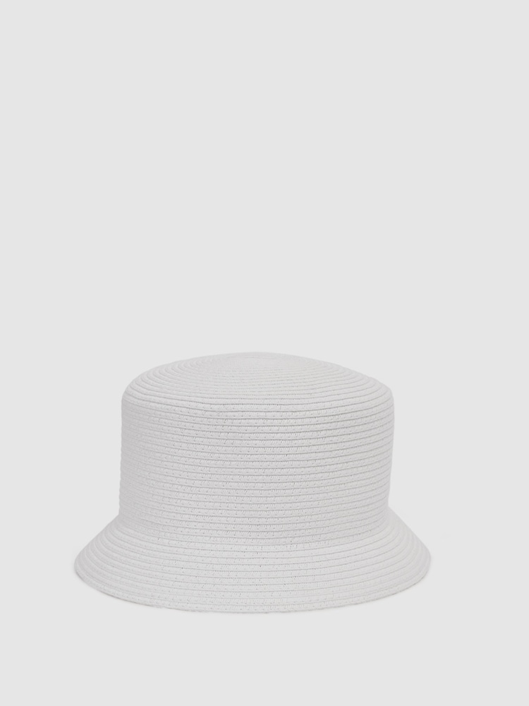 Reiss White Lexi Bucket Woven Bucket Hat - Image 1 of 3