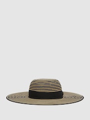 Reiss Black/Neutral Emilia Paper Straw Wide Brim Hat - Image 1 of 4