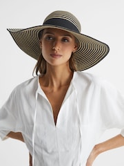 Reiss Black/Neutral Emilia Paper Straw Wide Brim Hat - Image 2 of 4