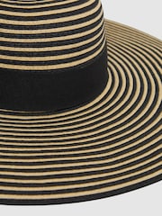 Reiss Black/Neutral Emilia Paper Straw Wide Brim Hat - Image 3 of 4