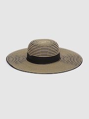 Reiss Black/Neutral Emilia Paper Straw Wide Brim Hat - Image 4 of 4