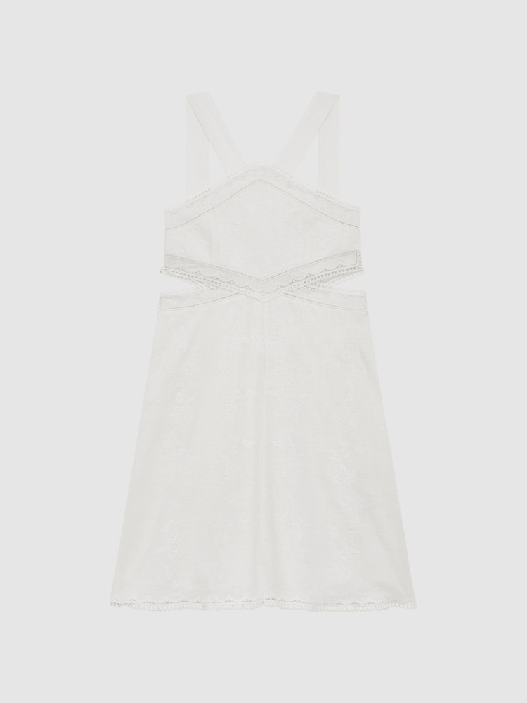 Reiss Ivory Louisa Senior Cross Back Embroidered Dress - Image 2 of 6