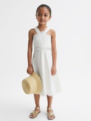 Reiss Ivory Louisa Senior Cross Back Embroidered Dress - Image 3 of 6