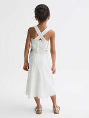 Reiss Ivory Louisa Senior Cross Back Embroidered Dress - Image 5 of 6
