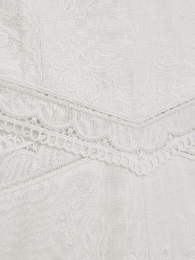 Reiss Ivory Louisa Senior Cross Back Embroidered Dress - Image 6 of 6