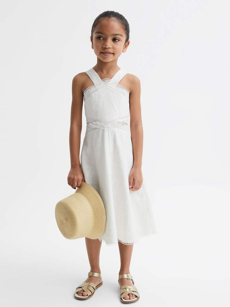 Reiss Ivory Louisa 4-9 yrs Cross Back Embroidered Dress - Image 1 of 6