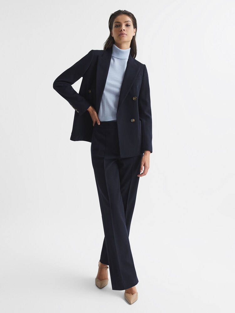 Reiss Navy Iria Wool Blend Wide Leg Suit Trousers - Image 1 of 7