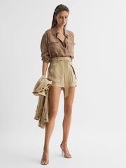 Reiss Neutral Joanie Mid Rise Utility Shorts - Image 1 of 6