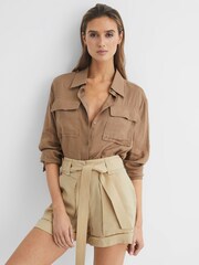 Reiss Neutral Joanie Mid Rise Utility Shorts - Image 6 of 6