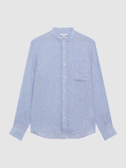 Reiss Soft Blue Ocean Linen Grandad Collar Shirt - Image 2 of 6