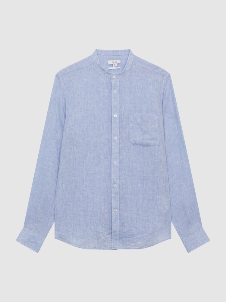 Reiss Soft Blue Ocean Linen Grandad Collar Shirt - Image 2 of 6