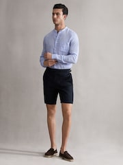 Reiss Soft Blue Ocean Linen Grandad Collar Shirt - Image 3 of 6