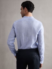 Reiss Soft Blue Ocean Linen Grandad Collar Shirt - Image 4 of 6