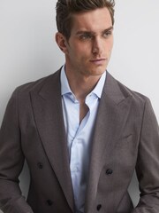 Reiss Soft Blue Premote Slim Fit Cotton Cutaway Collar Shirt - Image 1 of 5