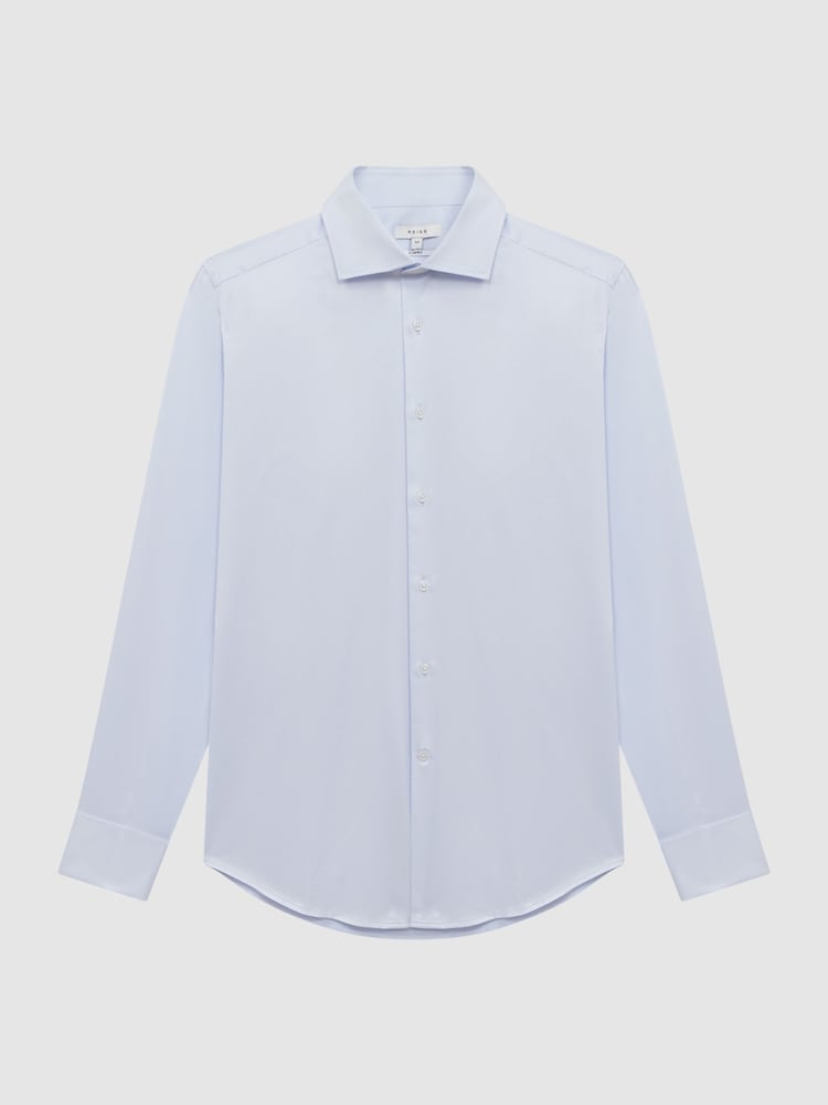 Reiss Soft Blue Premote Slim Fit Cotton Cutaway Collar Shirt - Image 2 of 5