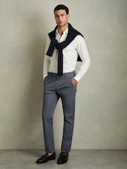 Reiss Airforce Blue Pitch Slim Fit Washed Cotton Blend Chinos - Image 1 of 6