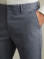 Reiss Airforce Blue Pitch Slim Fit Washed Cotton Blend Chinos - Image 4 of 6