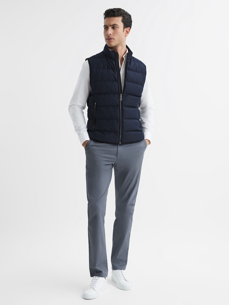 Reiss Airforce Blue Pitch Slim Fit Washed Cotton Blend Chinos - Image 6 of 6