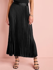 Black Satin Pleated Midi Skirt - Image 3 of 4