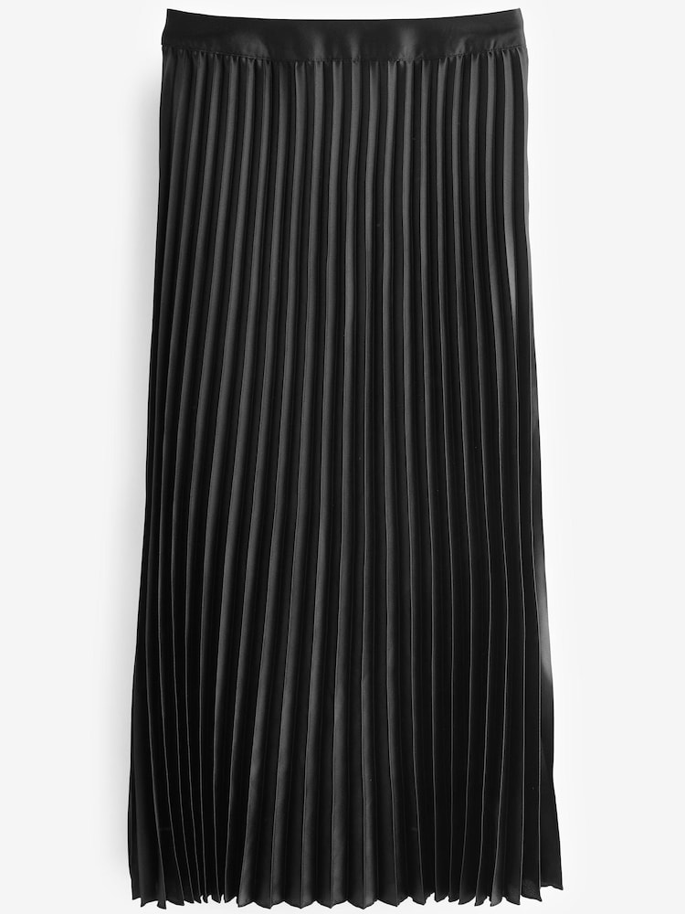 Black Satin Pleated Midi Skirt - Image 4 of 4 Black Satin Pleated Midi Skirt - Image 4 of 4