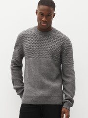 Grey Regular Cable Block Crew Neck Jumper - Image 1 of 2