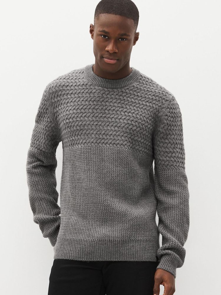 Grey Regular Cable Block Crew Neck Jumper - Image 1 of 2