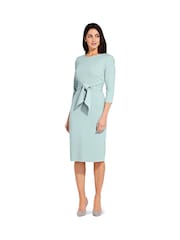 Adrianna Papell Green Knit Crepe Tie Waist Sheath Dress - Image 1 of 4