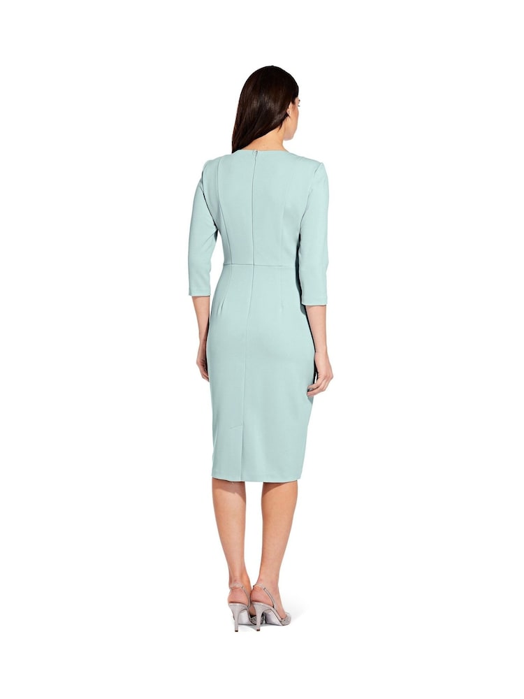 Adrianna Papell Green Knit Crepe Tie Waist Sheath Dress - Image 2 of 4