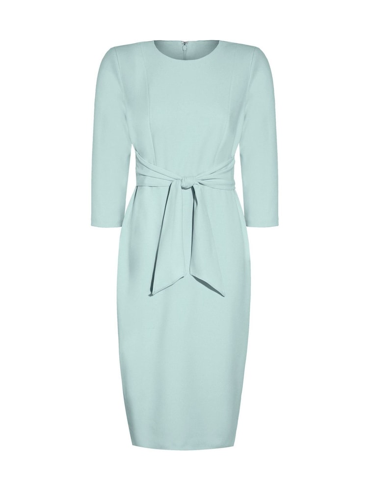Adrianna Papell Green Knit Crepe Tie Waist Sheath Dress - Image 4 of 4