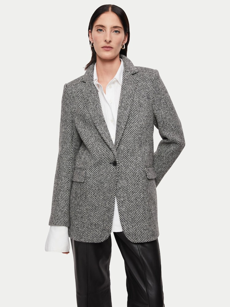 Jigsaw Black Wool Herringbone Langford Coat - Image 1 of 6