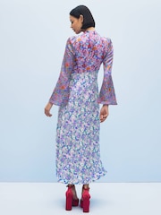 Olivia Rubin Blue Floral Priscilla High Neck Midi Dress - Image 2 of 5