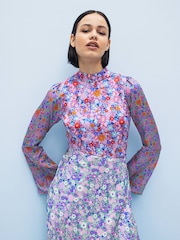 Olivia Rubin Blue Floral Priscilla High Neck Midi Dress - Image 3 of 5