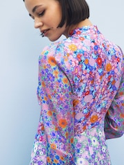 Olivia Rubin Blue Floral Priscilla High Neck Midi Dress - Image 4 of 5