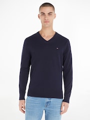 Tommy Hilfiger Blue V-Neck Jumper - Image 1 of 6