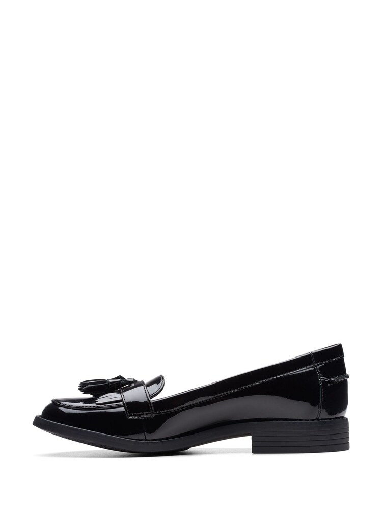 Clarks Black Wide Fit (E) Patent Leather Loafer Shoes - Image 2 of 6