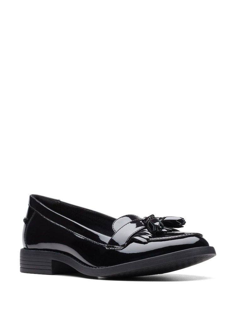 Clarks Black Wide Fit (E) Patent Leather Loafer Shoes - Image 3 of 6