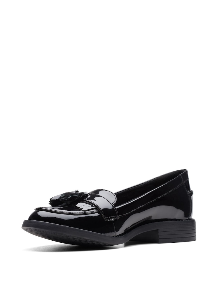 Clarks Black Wide Fit (E) Patent Leather Loafer Shoes - Image 4 of 6
