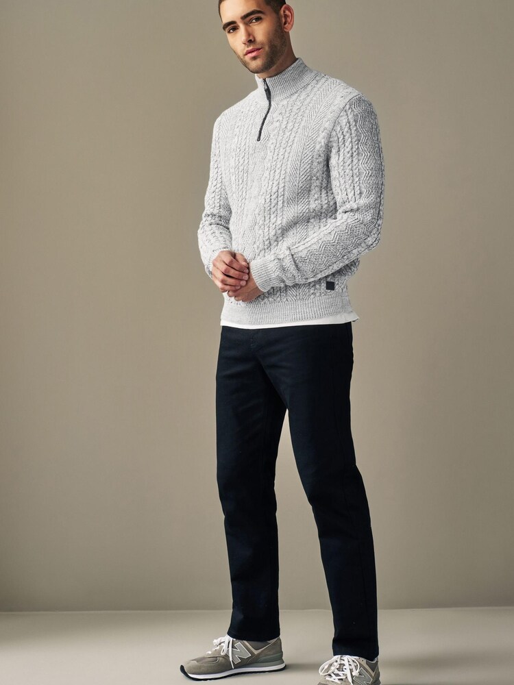 Silver Regular Heavy Cable Zip Neck Jumper - Image 2 of 5