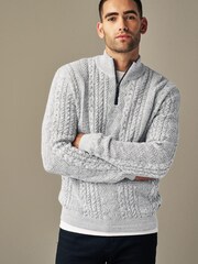 Silver Regular Heavy Cable Zip Neck Jumper - Image 3 of 5