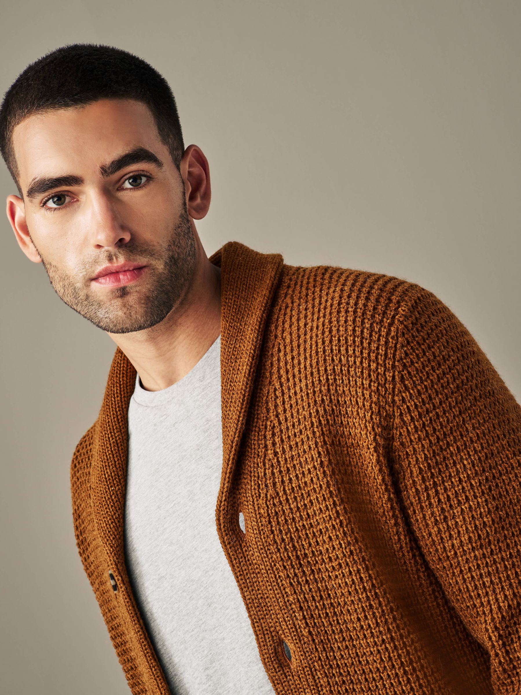 Buy Tan Brown Regular Shawl Waffle Texture Knit Cardigan from Next Luxembourg