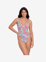 Ralph Lauren Blue Patchwork Surplice Swimsuit - Image 1 of 5